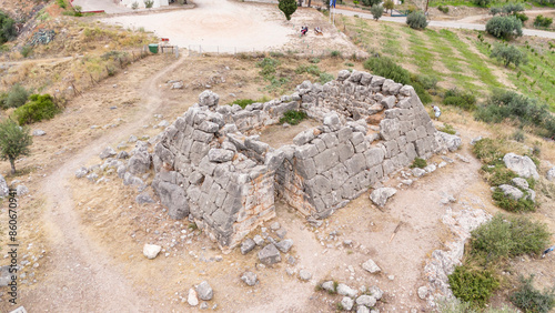 Ancient Greek pyramid building at Peloponnesus, Elliniko village, Greece photo