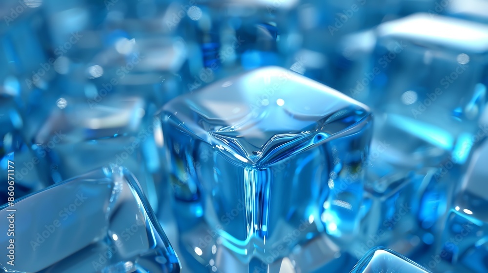 Close-up of a pile of blue ice cubes. The cubes are reflecting the light and look very cold and refreshing. Close-up of a pile of blue ice cubes. The cubes are reflecting the light and look very cold and refreshing.