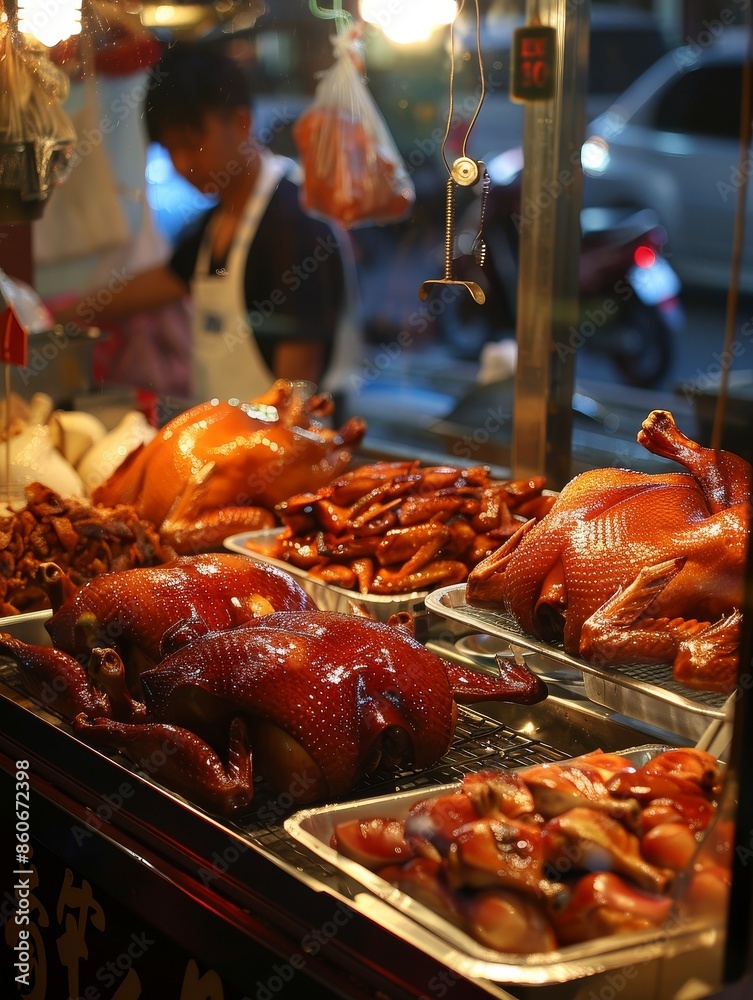 Delicious Roasted and Peking Duck at Yaowarat Night Market Food Stall Delicious Roasted and Peking Duck at Yaowarat Night Market Food Stall