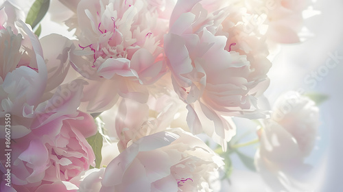Fototapeta Naklejka Na Ścianę i Meble -  Floral spring peony background Background with white light flowers Banner : Generative AI