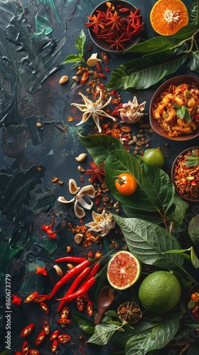 Authentic Isaan Flavors: Seasonal Ingredients in Vibrant Ultra Realistic Display © kittipoj