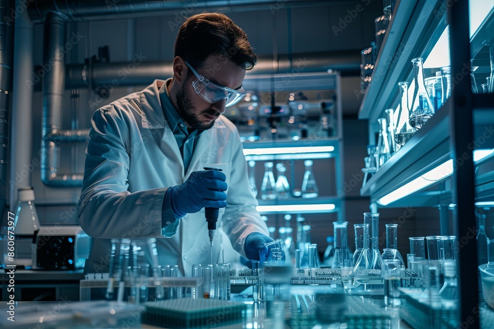 Scientist Conducting Chemical Analysis in a Modern Laboratory