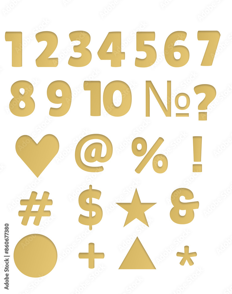 Gold 3d vector numbers and symbols,heart,star,shapes isolated on transparent background Gold 3d vector numbers and symbols,heart,star,shapes isolated on transparent background
