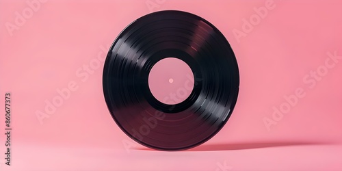 Old vinyl record on pink background with retro pastel colors front view. Concept Retro, Vintage, Vinyl Record, Pink Background, Pastel Colors photo
