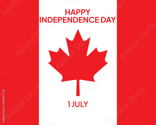 Canada Day Vector Illustration. Happy Canada Day Holiday Invitation Design. Red Leaf Isolated on a white background. Greeting card with hand drawn lettering.