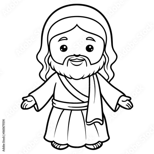 A cartoon drawing of Jesus Christ dressed in a robe with a scarf around his neck