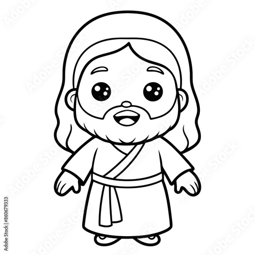 A cartoon drawing of a smiling Jesus Christ with long hair