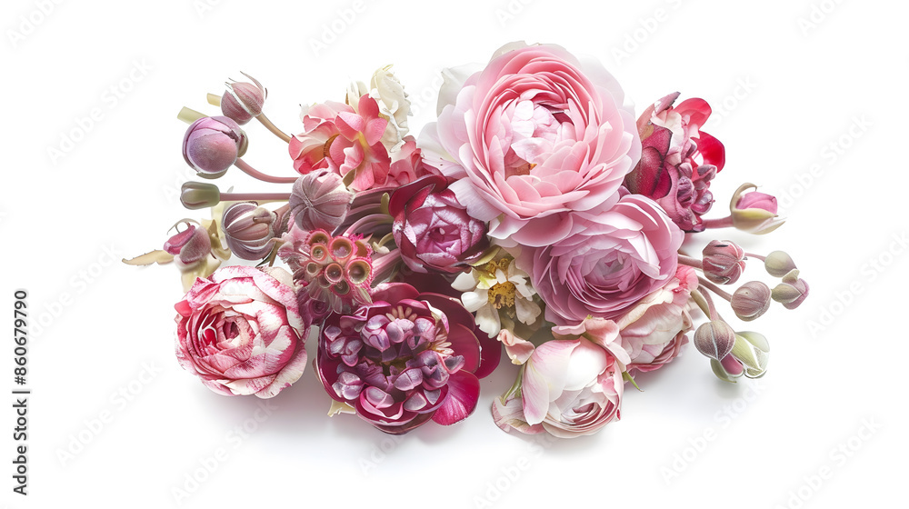 wedding bouquet with Astrantia Skimma Brassica rose bush Ranunculus asiaticus cloves isolated on white : Generative AI wedding bouquet with Astrantia Skimma Brassica rose bush Ranunculus asiaticus cloves isolated on white : Generative AI