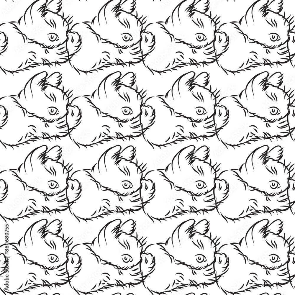 Fototapeta premium Cat in doodle style. Simple seamless pattern. Vector illustration.