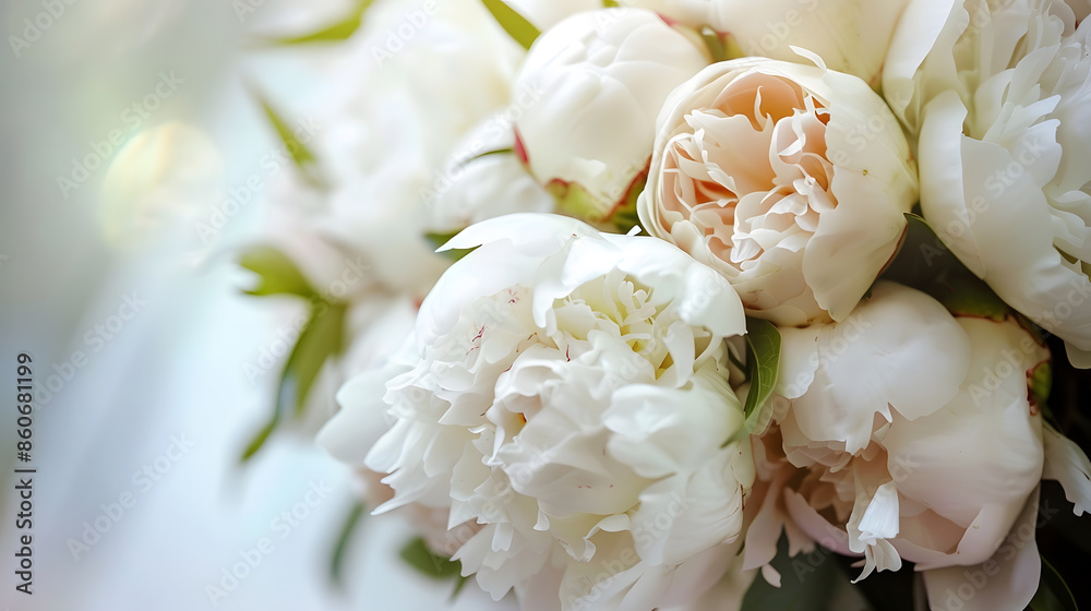 Details of the wedding morning Wedding bouquet Brides bouquet with peonies of white color selection focus : Generative AI Details of the wedding morning Wedding bouquet Brides bouquet with peonies of white color selection focus : Generative AI