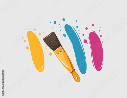 Three dimensional artist brush with glossy colourful painting