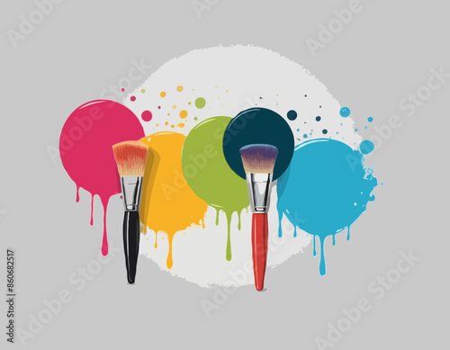 Three dimensional artist brush with glossy colourful painting
