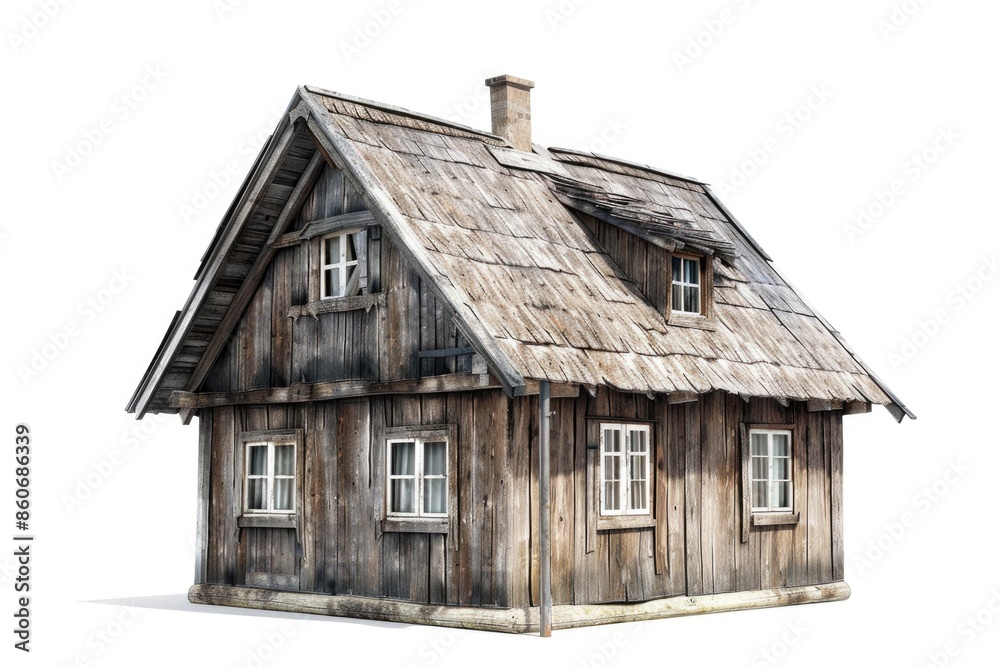 A small wooden house with a thatched roof, suitable for rural or countryside scenes A small wooden house with a thatched roof, suitable for rural or countryside scenes