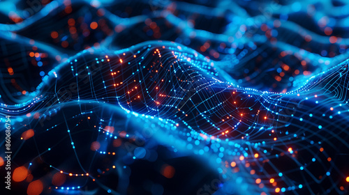 dynamic wave of interconnected data points in a digital landscape, representing advanced artificial intelligence and neural networks