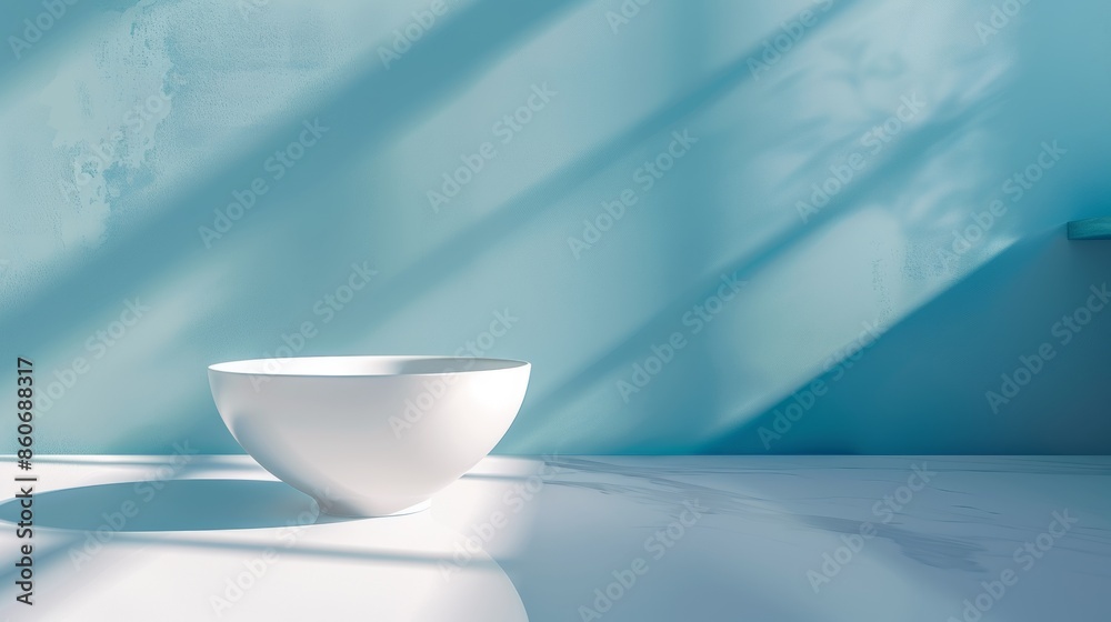 Minimalist White Bowl on Blue Background Minimalist White Bowl on Blue Background