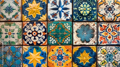 Colorful decorative tiles with intricate patterns