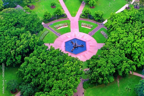 Photography Fountain in Hyde Park Sydney aerial view