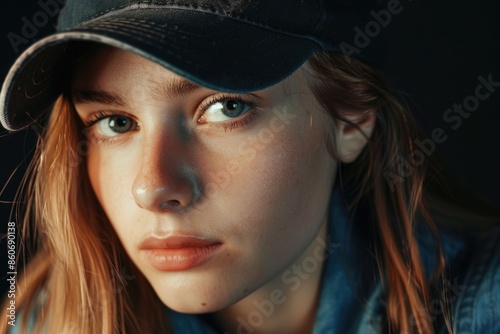 A person's head with a hat on, ideal for use in portraits, fashion, or lifestyle scenarios