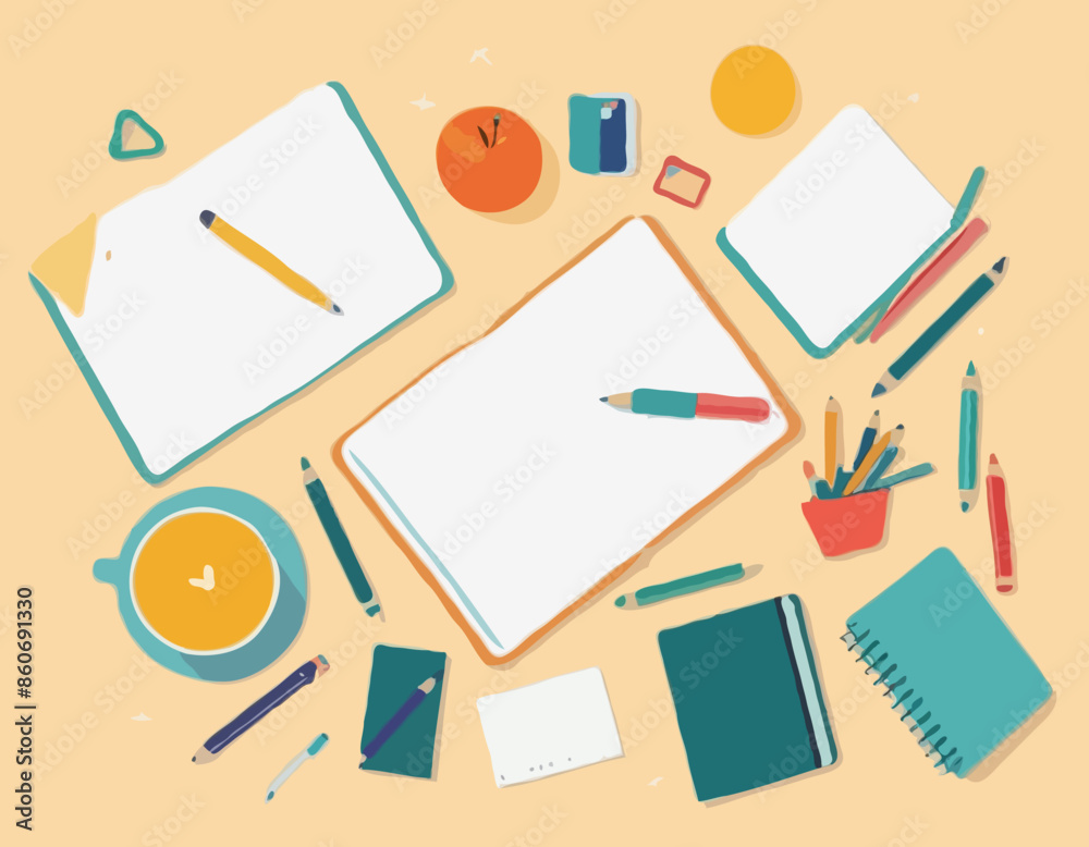 High Angle View Of Student Table With School Stationery. Student Doing Homework. Back To School Concept
High Angle View Of Student Table With School Stationery. Student Doing Homework. Back To School Concept
