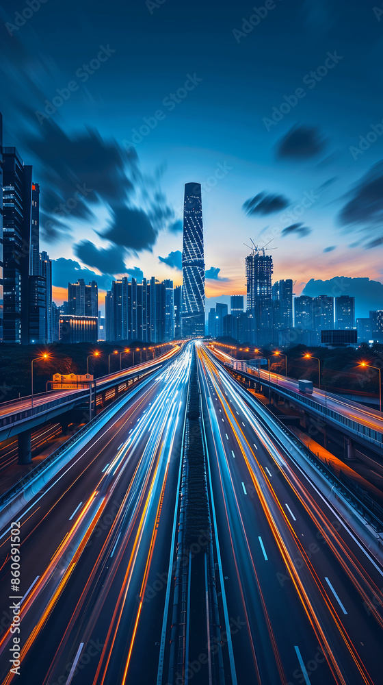 Fototapeta premium view city highway bridge connectivity need speed project energy pulses smart textiles