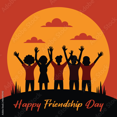 Friendship Silhouette of jumping friends in sunset happy friendship day