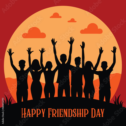 Friendship Silhouette of jumping friends in sunset happy friendship day