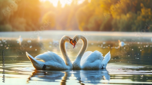 Fototapeta Naklejka Na Ścianę i Meble -  Two swans on the lake