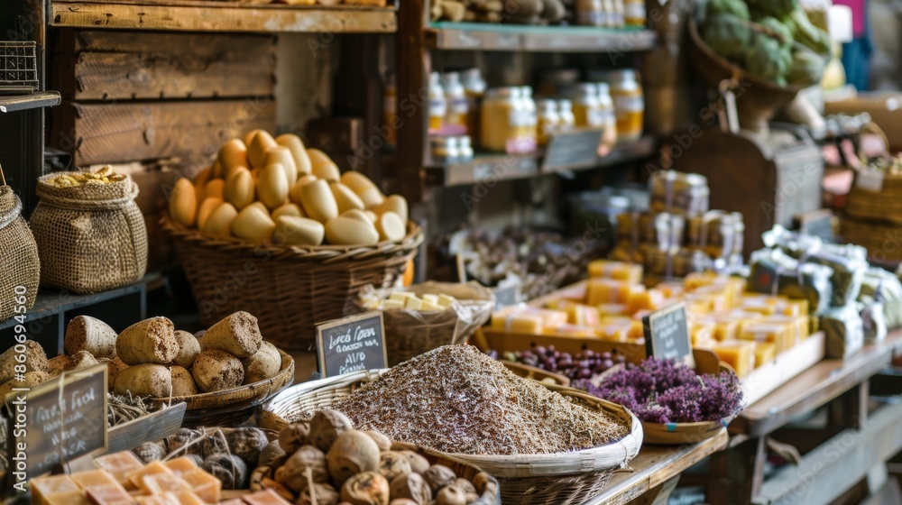 Fototapeta premium Rustic Market Stall with Assorted Natural Products