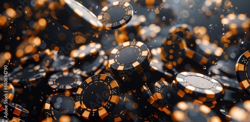 Black and Orange Casino Chips Falling Through The Air