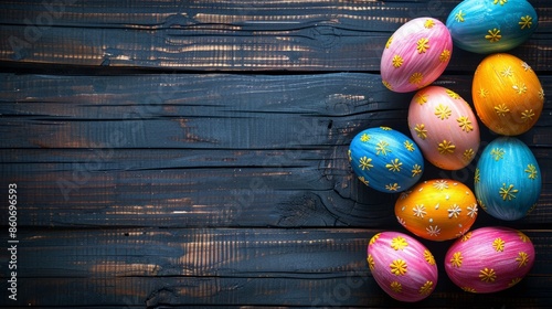 Easter eggs on wooden table