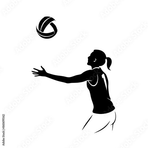 Silhouette of a Female Volleyball Player Reaching for the Ball