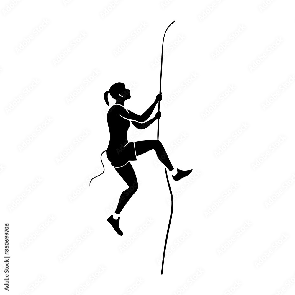 Obraz premium Silhouette of a Female Climber Ascending a Rope