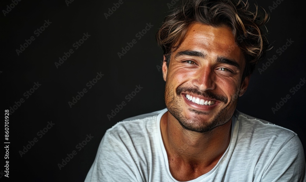 Smiling Young Man with Tousled Hair. Generative ai Smiling Young Man with Tousled Hair. Generative ai