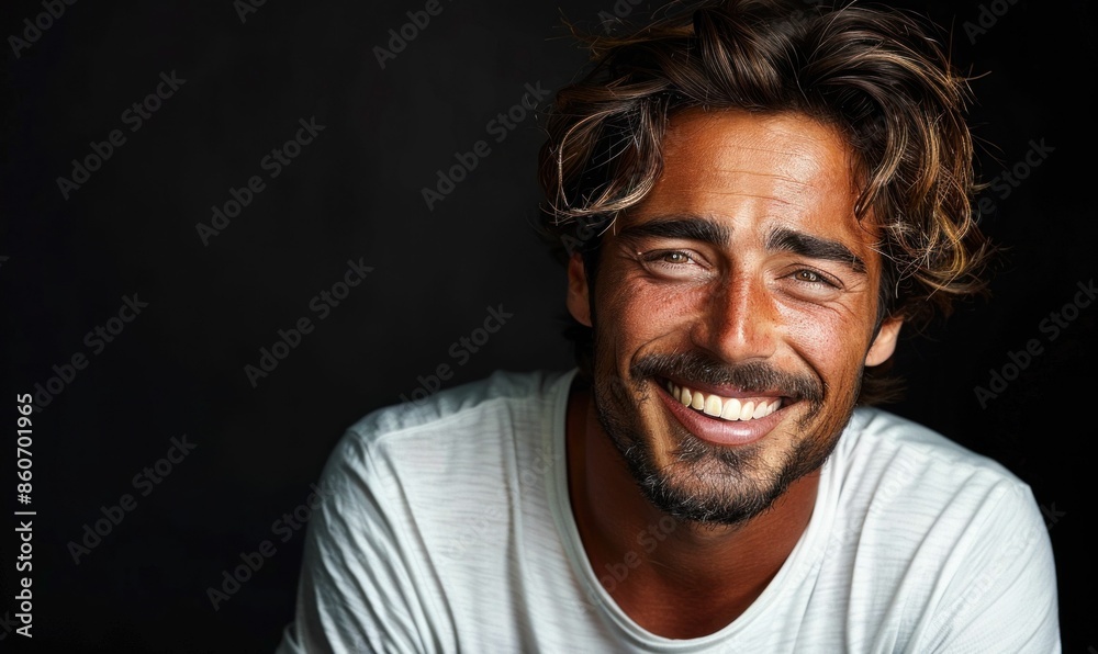 Obraz premium Smiling Young Man with Tousled Hair. Generative ai