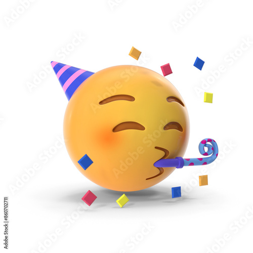 Partying emoji. Emoticon with party horn and hat