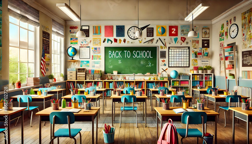 A well-organized classroom set up for the back-to new school season in September, back to school