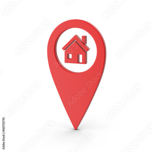 3d pinpoint home , 3d map pointer. Red navigator symbol isolated on transparent background