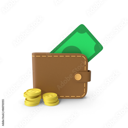 wallet and money 3d rendering illustration