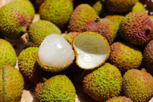 Fresh lychee fruit. Juicy exotic fruit.