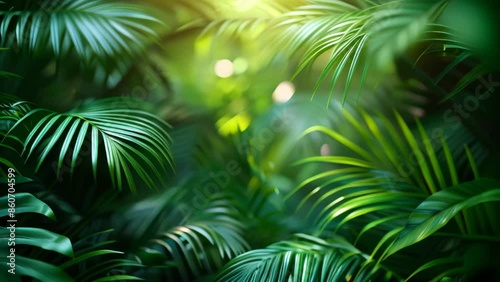 Colorful summer tropical palm leaves with copyspace, trendy summer jungle style floral green pattern background, colors botanical tropical leaves ,sun light and shadows. slow motion footage