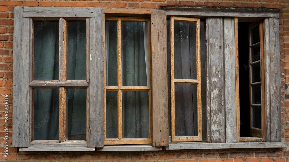 Window with broken glass in old building Wooden window frame with partially broken glass in old abandoned brick building
Window with broken glass in old building Wooden window frame with partially broken glass in old abandoned brick building