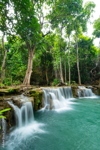 Huey Mae Kamin Waterfall in deep forest.Srinakarin national park,Kanchanaburi,Thailand