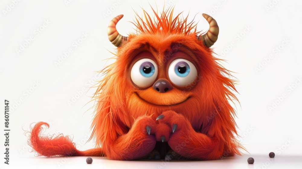 Obraz premium Adorable orange monster character on white background