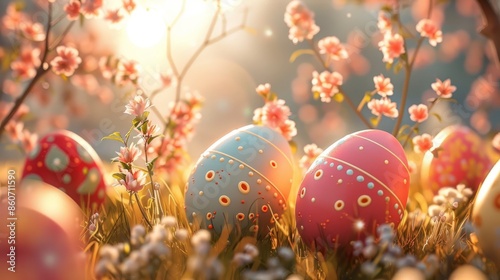 Easter eggs in grassy field