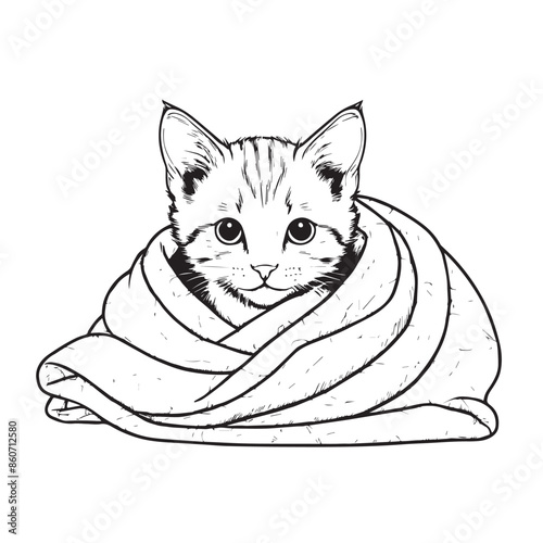  Kitten snuggled in a blanket vector illustraion
