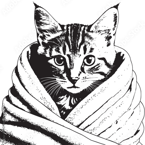  Kitten snuggled in a blanket vector illustraion