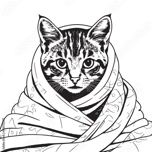  Kitten snuggled in a blanket vector illustraion