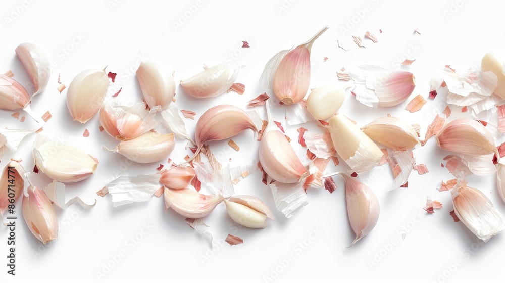 Whole and cut ripe garlic isolated on white wallpaper background Whole and cut ripe garlic isolated on white wallpaper background