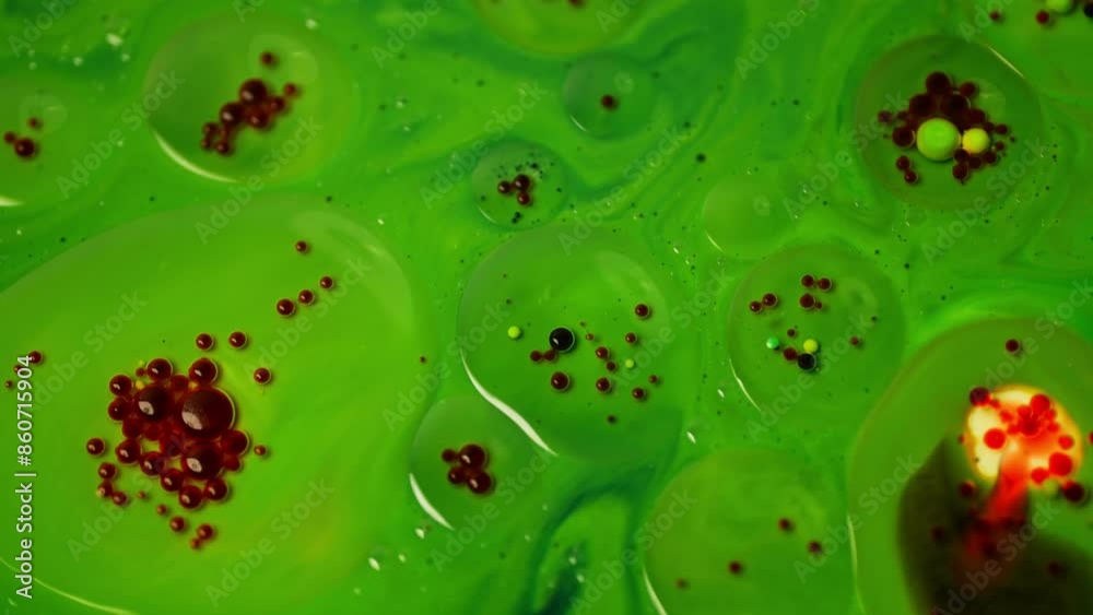 Creating New Shades and Textures: Mixing Green, Red, and Yellow Paints with Dynamic Oil Bubbles. High quality 4k footage Creating New Shades and Textures: Mixing Green, Red, and Yellow Paints with Dynamic Oil Bubbles. High quality 4k footage