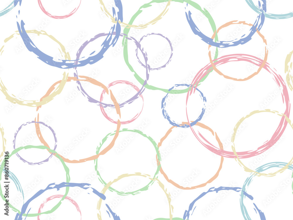Various Circles brush drawn seamless pattern. Abstract geometric drawing background. Rings colored texture illustration Various Circles brush drawn seamless pattern. Abstract geometric drawing background. Rings colored texture illustration